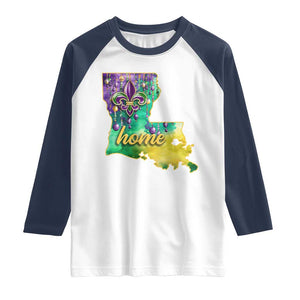 Home Louisiana Raglan Shirt Mardi Gras Fleur De Lis LA Map TS09 White Navy Print Your Wear