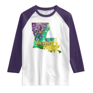 Home Louisiana Raglan Shirt Mardi Gras Fleur De Lis LA Map TS09 White Purple Print Your Wear
