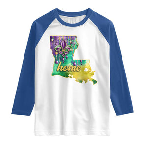 Home Louisiana Raglan Shirt Mardi Gras Fleur De Lis LA Map TS09 White Royal Print Your Wear