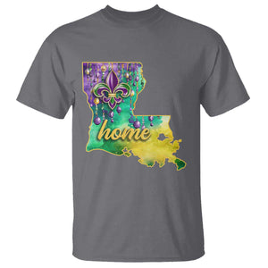 Home Louisiana T Shirt Mardi Gras Fleur De Lis LA Map TS09 Charcoal Print Your Wear