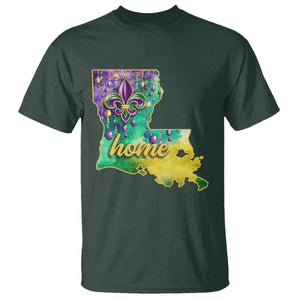 Home Louisiana T Shirt Mardi Gras Fleur De Lis LA Map TS09 Dark Forest Green Print Your Wear