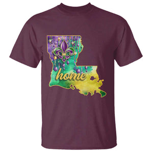 Home Louisiana T Shirt Mardi Gras Fleur De Lis LA Map TS09 Maroon Print Your Wear
