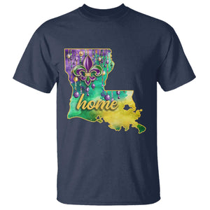 Home Louisiana T Shirt Mardi Gras Fleur De Lis LA Map TS09 Navy Print Your Wear