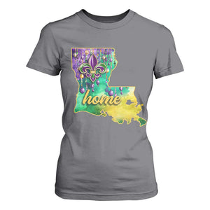 Home Louisiana T Shirt For Women Mardi Gras Fleur De Lis LA Map TS09 Charcoal Print Your Wear