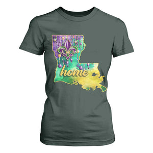 Home Louisiana T Shirt For Women Mardi Gras Fleur De Lis LA Map TS09 Dark Forest Green Print Your Wear