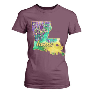 Home Louisiana T Shirt For Women Mardi Gras Fleur De Lis LA Map TS09 Maroon Print Your Wear