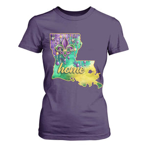 Home Louisiana T Shirt For Women Mardi Gras Fleur De Lis LA Map TS09 Purple Print Your Wear