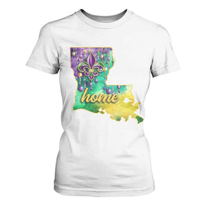 Home Louisiana T Shirt For Women Mardi Gras Fleur De Lis LA Map TS09 White Print Your Wear