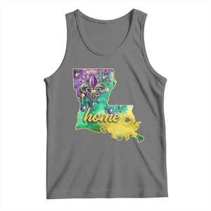 Home Louisiana Tank Top Mardi Gras Fleur De Lis LA Map TS09 Black Heather Print Your Wear