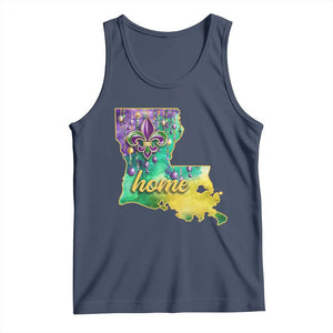 Home Louisiana Tank Top Mardi Gras Fleur De Lis LA Map TS09 Navy Print Your Wear