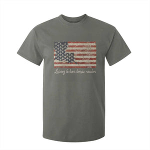 Louisiana T Shirt For Kid Laissez Les Bon Temps Rouler American Flag TS09 Military Green Print Your Wear