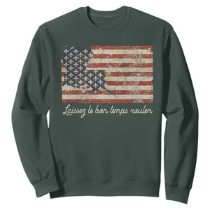 Louisiana Sweatshirt Laissez Les Bon Temps Rouler American Flag TS09 Dark Forest Green Print Your Wear