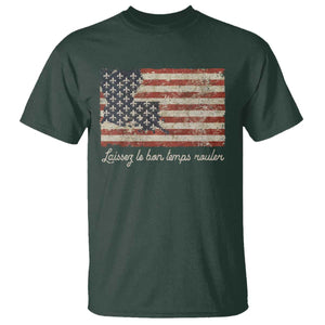 Louisiana T Shirt Laissez Les Bon Temps Rouler American Flag TS09 Dark Forest Green Print Your Wear