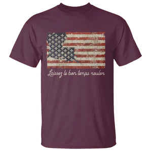 Louisiana T Shirt Laissez Les Bon Temps Rouler American Flag TS09 Maroon Print Your Wear