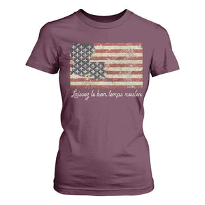 Louisiana T Shirt For Women Laissez Les Bon Temps Rouler American Flag TS09 Maroon Print Your Wear