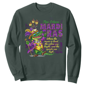 New Orleans Louisiana Mardi Gras Sweatshirt Where The Music Is Loud The Colors Are Bright And The Spirits Are High TS09 Dark Forest Green Print Your Wear