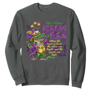 New Orleans Louisiana Mardi Gras Sweatshirt Where The Music Is Loud The Colors Are Bright And The Spirits Are High TS09 Dark Heather Print Your Wear