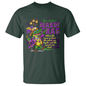 New Orleans Louisiana Mardi Gras T Shirt Where The Music Is Loud The Colors Are Bright And The Spirits Are High TS09 Dark Forest Green Print Your Wear