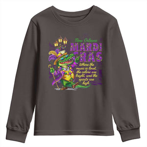 New Orleans Louisiana Mardi Gras Youth Sweatshirt Where The Music Is Loud The Colors Are Bright And The Spirits Are High TS09 Dark Chocolate Print Your Wear