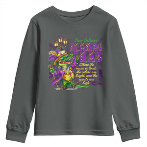 New Orleans Louisiana Mardi Gras Youth Sweatshirt Where The Music Is Loud The Colors Are Bright And The Spirits Are High TS09 Dark Heather Print Your Wear