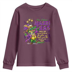 New Orleans Louisiana Mardi Gras Youth Sweatshirt Where The Music Is Loud The Colors Are Bright And The Spirits Are High TS09 Maroon Print Your Wear