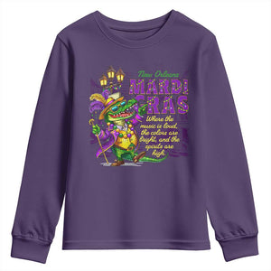 New Orleans Louisiana Mardi Gras Youth Sweatshirt Where The Music Is Loud The Colors Are Bright And The Spirits Are High TS09 Purple Print Your Wear
