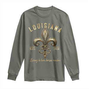 Louisiana Fleur De Lis Long Sleeve Shirt Laissez Les Bon Temps Rouler 1812 TS09 Military Green Print Your Wear