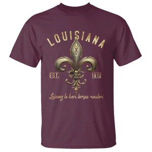 Louisiana Fleur De Lis T Shirt Laissez Les Bon Temps Rouler 1812 TS09 Maroon Print Your Wear