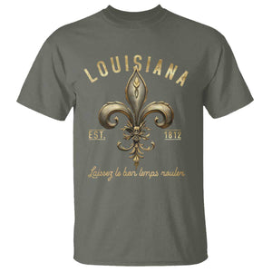 Louisiana Fleur De Lis T Shirt Laissez Les Bon Temps Rouler 1812 TS09 Military Green Print Your Wear