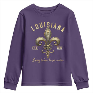 Louisiana Fleur De Lis Youth Sweatshirt Laissez Les Bon Temps Rouler 1812 TS09 Purple Print Your Wear