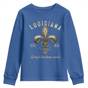 Louisiana Fleur De Lis Youth Sweatshirt Laissez Les Bon Temps Rouler 1812 TS09 Royal Blue Print Your Wear