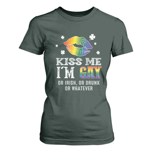 St Patrick's Day T Shirt For Women Kiss Me I'm Gay Or Irish Or Drunk Or Whatever TS09 Dark Forest Green Print Your Wear