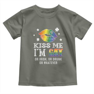St Patrick's Day Toddler T Shirt Kiss Me I'm Gay Or Irish Or Drunk Or Whatever TS09 Military Green Print Your Wear