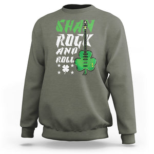 St. Patrick's Day Sweatshirt Funny Sham Rock N Roll Shamrock Guitar TS09 Military Green Printyourwear