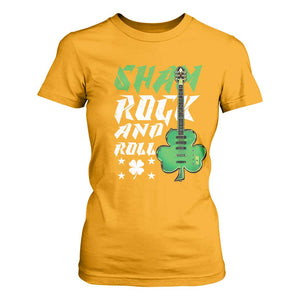 St Patrick's Day T Shirt For Women Funny Sham Rock N Roll Shamrock Guitar TS09 Gold Print Your Wear
