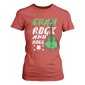 St Patrick's Day T Shirt For Women Funny Sham Rock N Roll Shamrock Guitar TS09 Red Print Your Wear