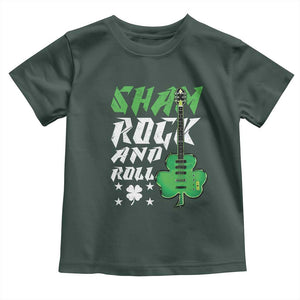 St Patrick's Day Toddler T Shirt Funny Sham Rock N Roll Shamrock Guitar TS09 Dark Forest Green Print Your Wear