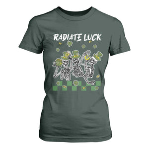 St Patrick's Day T Shirt For Women Radiate Luck Funny Skeleton Radiology TS09 Dark Forest Green Print Your Wear