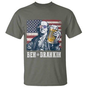 Funny 4th Of July Drinking T Shirt Ben Drankin Benjamin Franklin Patriotic Party TS09 Military Green Print Your Wear