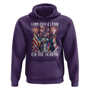 Funny 4th Of July Drinking Hoodie Everybody Gettin' Trashed On the Fourth American Opossum Patriotic Party TS09 Purple Print Your Wear