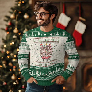 Funny Flamingo Family Christmas Light Tangled Ugly Christmas Sweater TS09 Green Print Your Wear