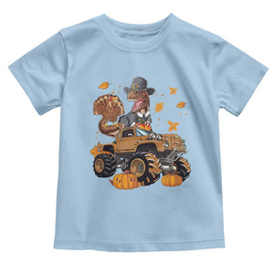 Thanksgiving Baby Shirt Dinosaur Turkey Riding Truck Monster TS09 Light Blue Print Your Wear