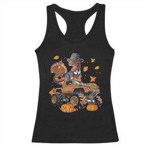 Thanksgiving Racerback Tank Top Dinosaur Turkey Riding Truck Monster TS09 Black Print Your Wear