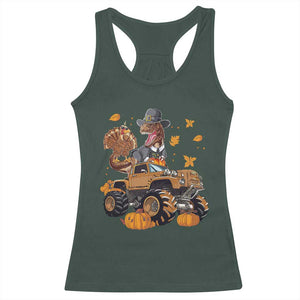 Thanksgiving Racerback Tank Top Dinosaur Turkey Riding Truck Monster TS09 Dark Forest Green Print Your Wear