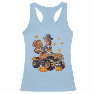 Thanksgiving Racerback Tank Top Dinosaur Turkey Riding Truck Monster TS09 Light Blue Print Your Wear