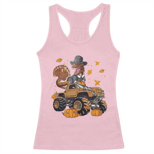 Thanksgiving Racerback Tank Top Dinosaur Turkey Riding Truck Monster TS09 Light Pink Print Your Wear