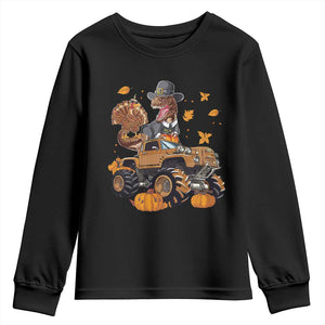 Thanksgiving Youth Sweatshirt Dinosaur Turkey Riding Truck Monster TS09 Black Print Your Wear