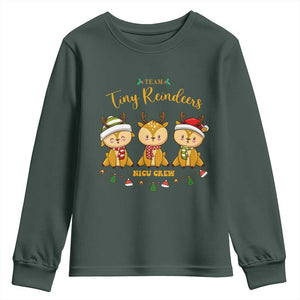 Christmas Nurse Nicu Crew Tiny Reindeer Youth Sweatshirt TS09 Dark Forest Green Print Your Wear