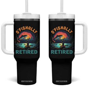 Funny Retirement Tumbler With Handle O'fishally Retired Fishing Men TS09 One Size: 40 oz Black Print Your Wear