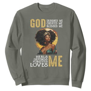 Black History Month Sweatshirt African Women God Designed Created Blessed Me TS09 Military Green Printyourwear